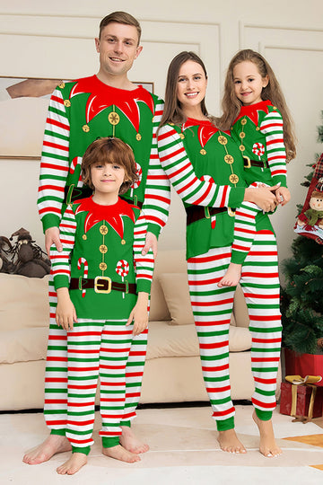 Green Horizontal Stripe Print Christmas Family Matching Pajama Set